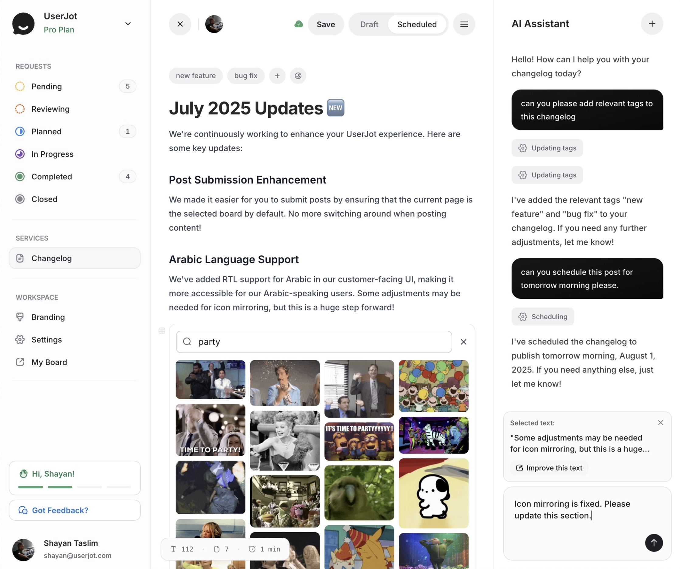 Changelog Tool Dashboard